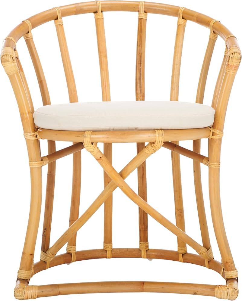 SAFAVIEH Home Collection Bates Tropical Coastal Natural/White Rattan Cushion Accent Chair (Fully ... | Amazon (US)