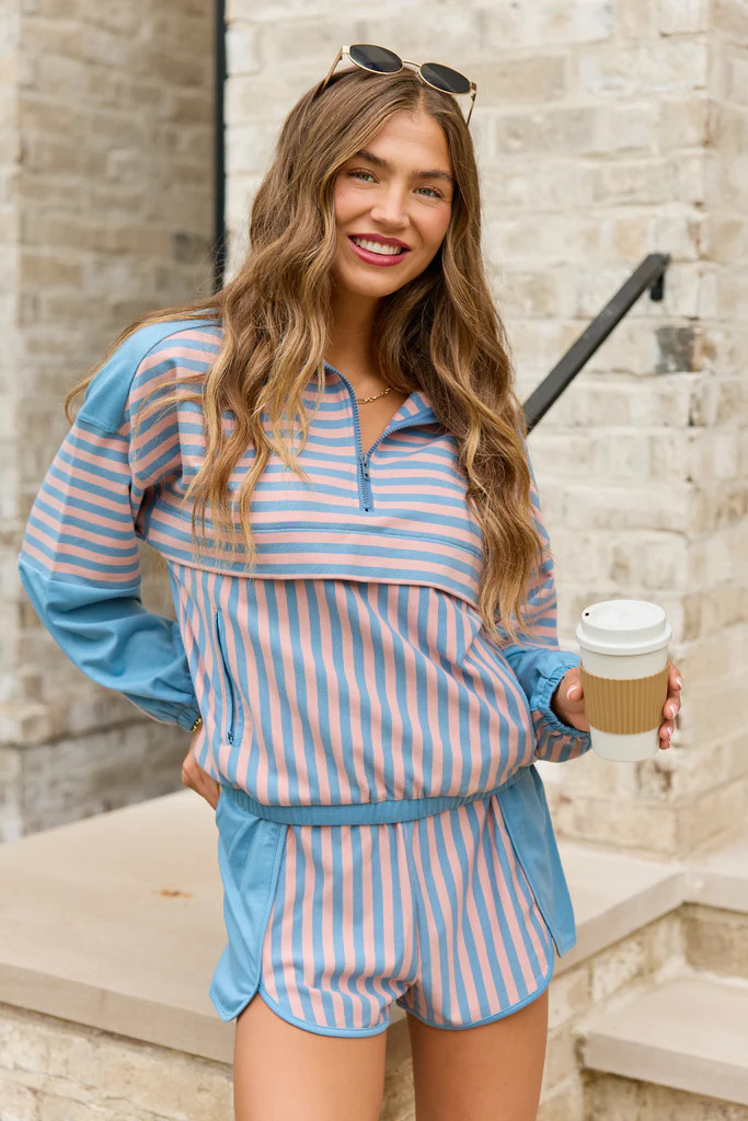 Mallory Blue And Mauve Striped Pullover | Pink Lily
