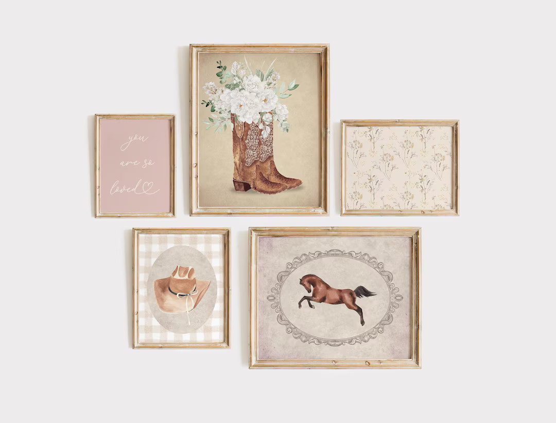 Cowgirl Nursery Prints Set of 5 Floral Western Nursery Print Rustic Nursery Decor Western Girl Ro... | Etsy (US)
