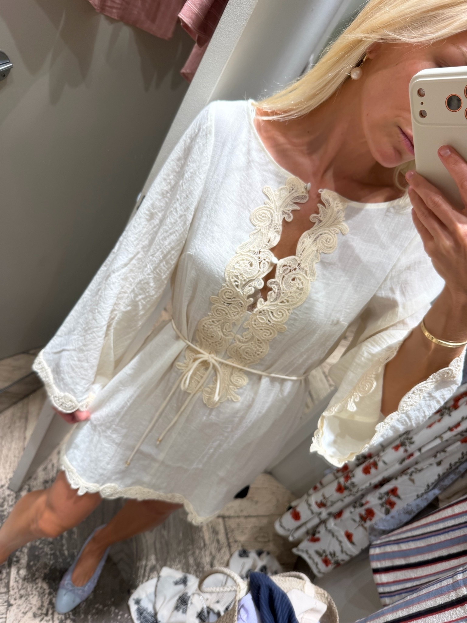 Scenes from the H&M fitting room. How awesome is this lace trimmed mini caftan ￼perfect for beach

#LTKSwim #LTKdayinmylife