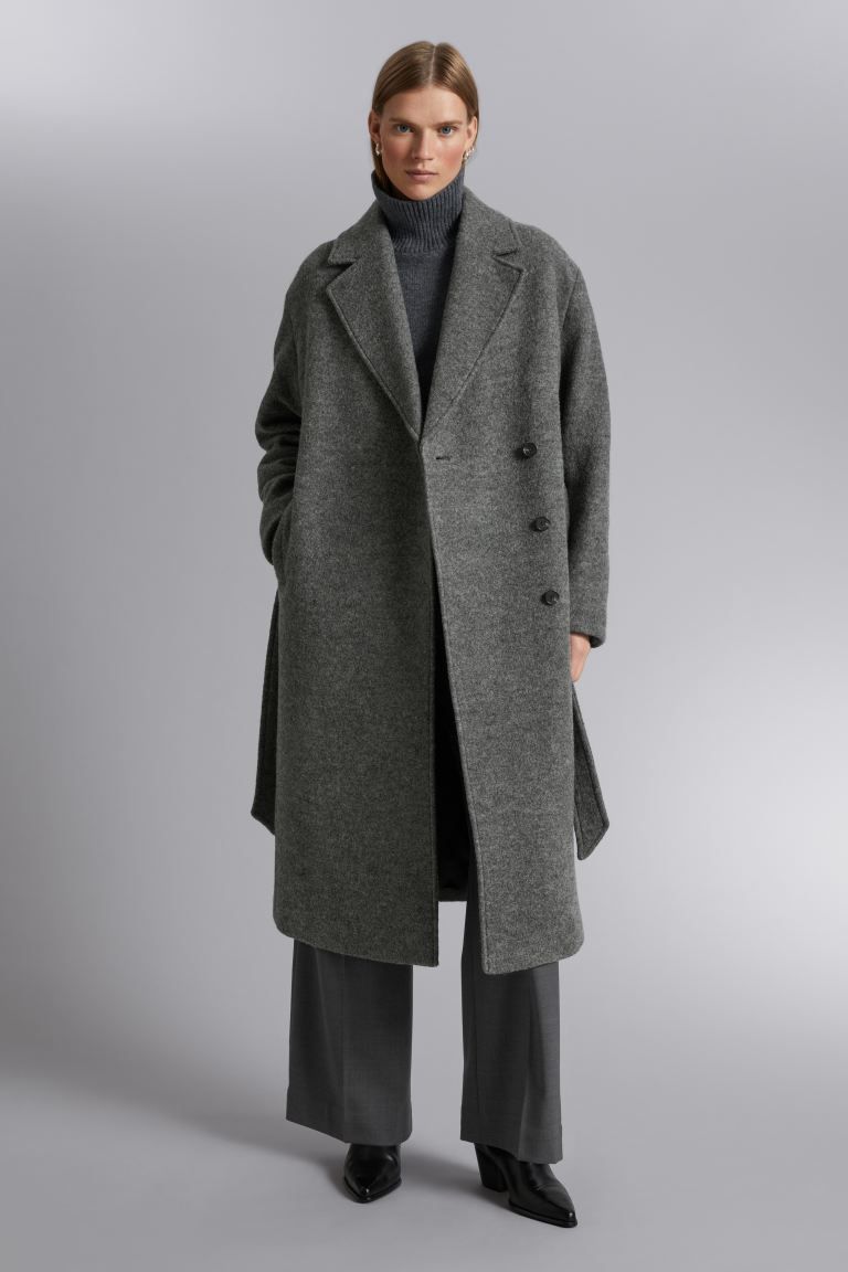 Voluminous Belted Wool Coat - Dark Grey - Ladies | H&M GB | H&M (UK, MY, IN, SG, PH, TW, HK)