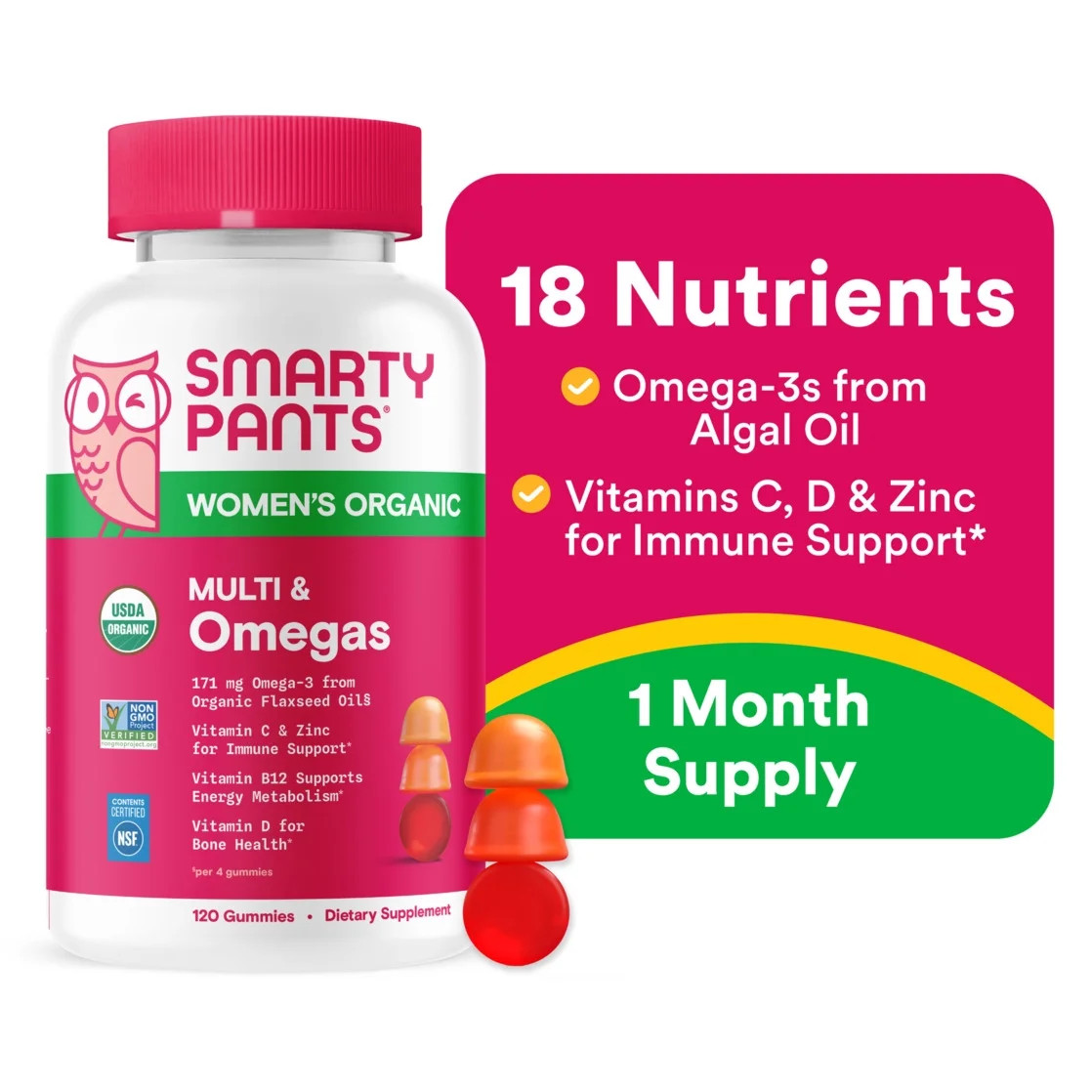 SmartyPants Women's Organic Multi & Vegetarian Omega 3 Gummy Vitamins with D3, C & B12 - 120ct - ... | Walmart (US)