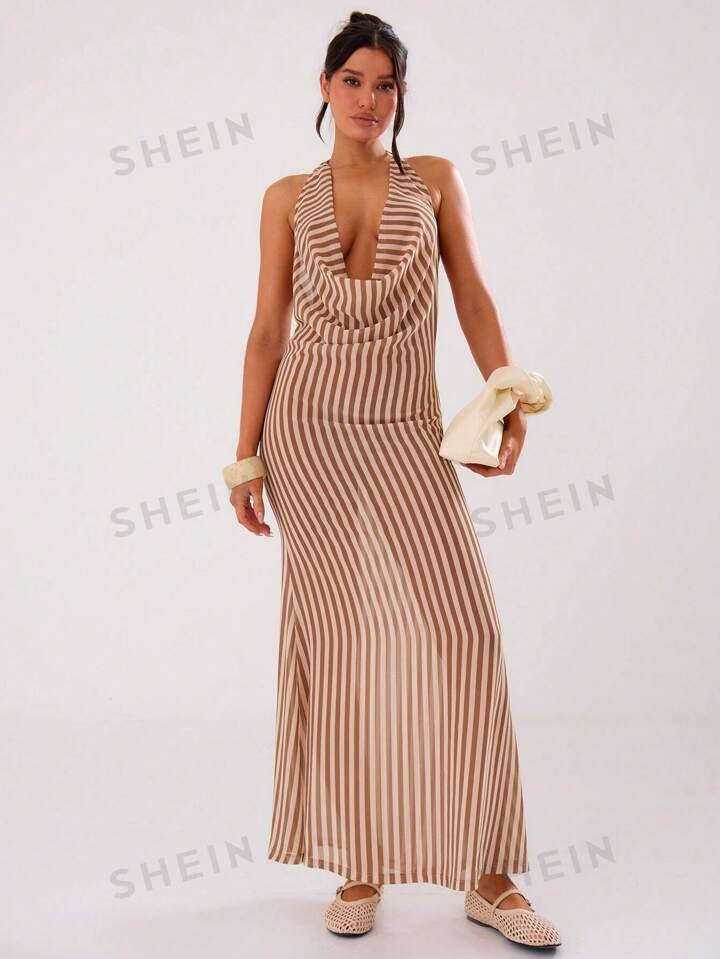 MUSERA Striped Loose Fit Cowl Neck Maxi Dress | SHEIN
