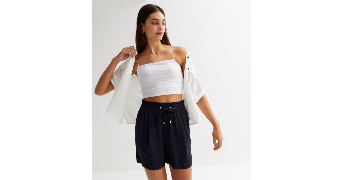 Navy Shirred Waist Drawstring Shorts
						
						Add to Saved Items
						Remove from Saved Item... | New Look (UK)