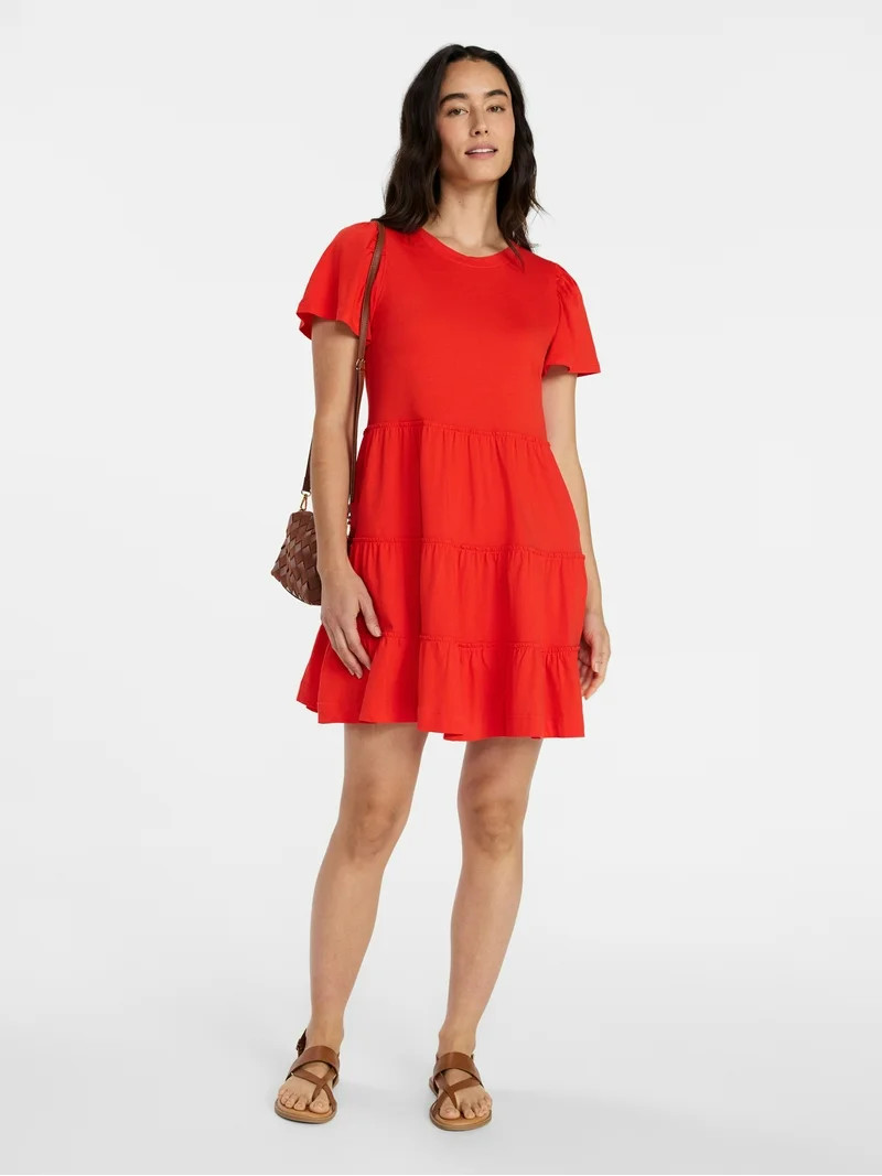 Time and Tru Women's and Women’s Plus Cotton Swing Dress with Short Sleeves, Sizes XS-4X | Walmart (US)
