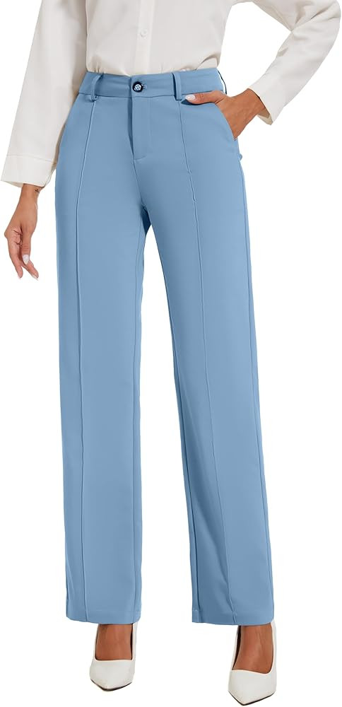 KICZOY Womens Dress Pants Stretchy Business Casual Work Pants Straight Leg Slacks for Office | Amazon (US)