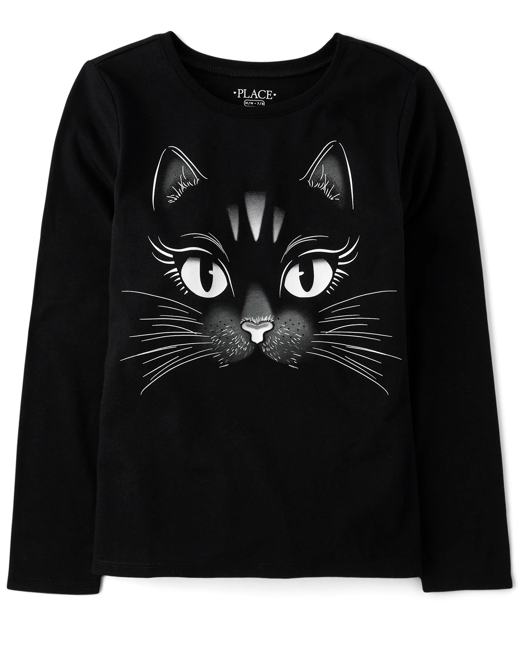 Girls Glow Black Cat Graphic Tee - black | The Children's Place