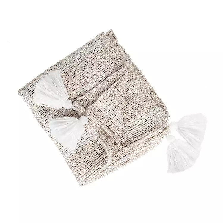 Natural Stripes with White Tassels Throw | Kirkland's Home