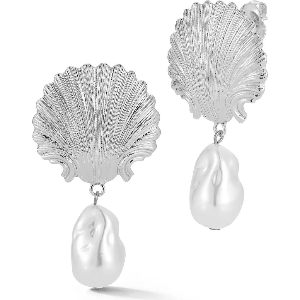 SPHERA MILANO Faux Pearl Seashell Drop Earrings in Silver at Nordstrom Rack | Nordstrom Rack