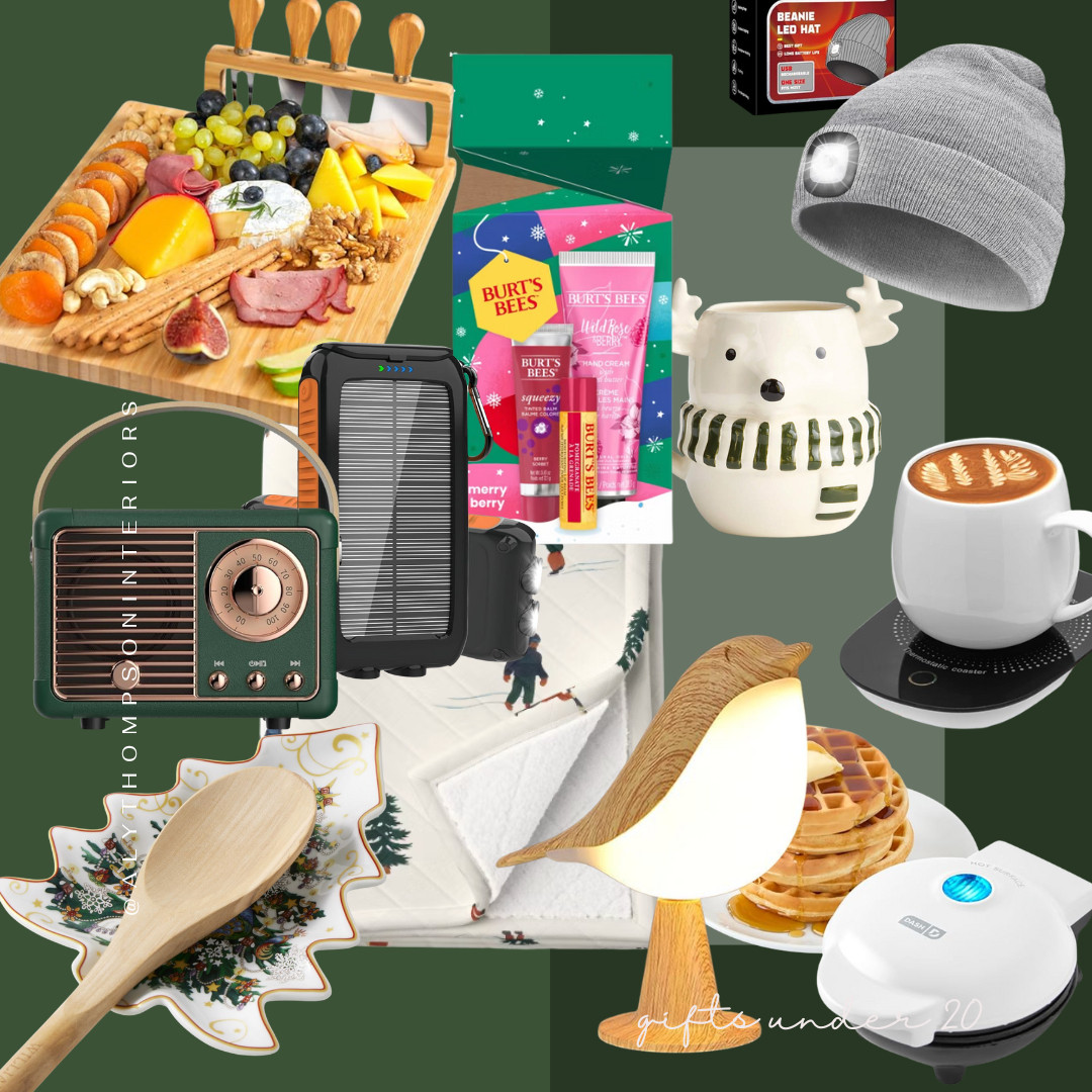 Gift Guide | Gifts under 20 | Christmas Mug | Coffee Warmer | Charcuterie Board | Bluetooth Speaker | Christmas Tree Spoon Rest | Bird Light | Waffle Maker | Stocking Stuffer | White Elephant Gift Ideas 

 #LTKGiftGuide #LTKHoliday #LTKSeasonal