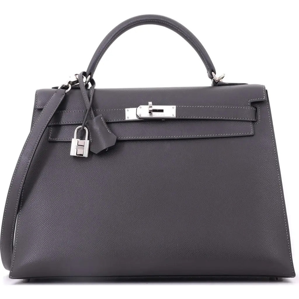 Pre-Owned Hermes Kelly Handbag Grey Epsom with Palladium Hardware 32 in Graphite at Nordstrom, Size Medium | Nordstrom