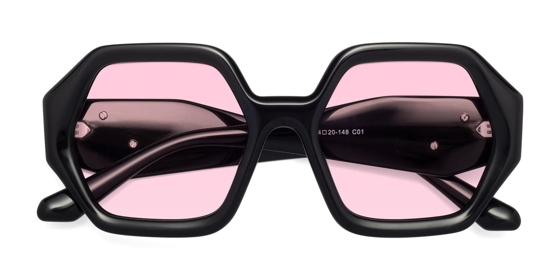 Black Thick Oversized Geometric Tinted Sunglasses with Light Pink Sunwear Lenses - 1582 | Yesglasses