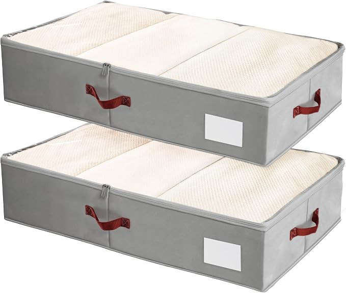 Under Bed Storage Bins with Clear PVC Lids – 2 Pack Large Underbed Organizers with Heavy-Duty H... | Amazon (US)
