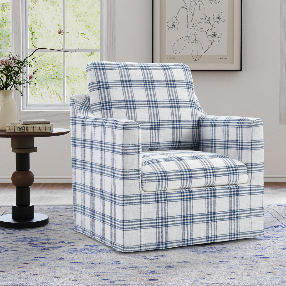 Kandyn 31.8'' Wide Modern Soft Space-Saving Linen Upholstered Plaid Swivel Accent Chair with Remo... | Wayfair North America