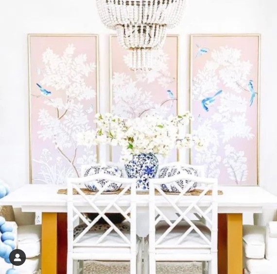 Set of 3 Framed Chinoiserie Panels petal Pink - Etsy | Etsy (US)