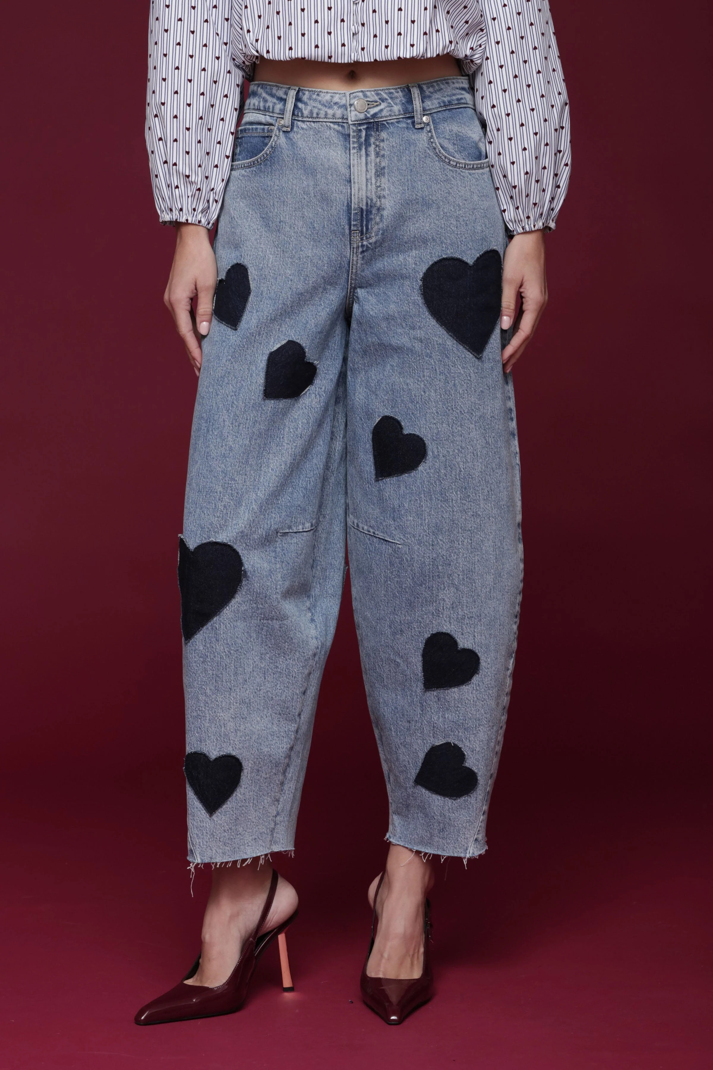 Heart Patch Barrel Leg Jeans | Avec Les Filles