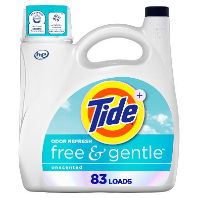 Tide Free & Gentle Unscented HE Deep Cleaning Concentrated Liquid Laundry Detergent 83 Loads - 117 fl oz | Target