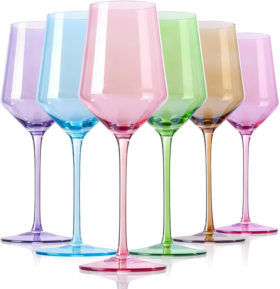 Colored Wine Glasses Set Of 6 - Crystal Colorful Wine Glasses With Long Stem,Wine Glasses with Mu... | Amazon (US)