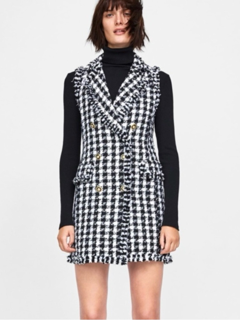 Zara Black and White Tweed Blazer Dress in Houndstooth size S | Poshmark
