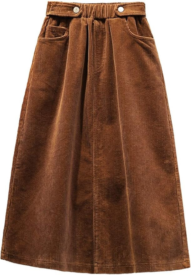 CHARTOU Women's Winter Corduroy Elastic Waist Ruffle A-Line Midi Long Skirt | Amazon (US)