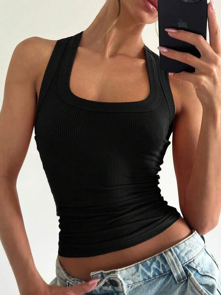 GAOVOT Women's Y2K Sexy Pure Desire Basic Casual Sports Home Square Neck Vest Top | SHEIN