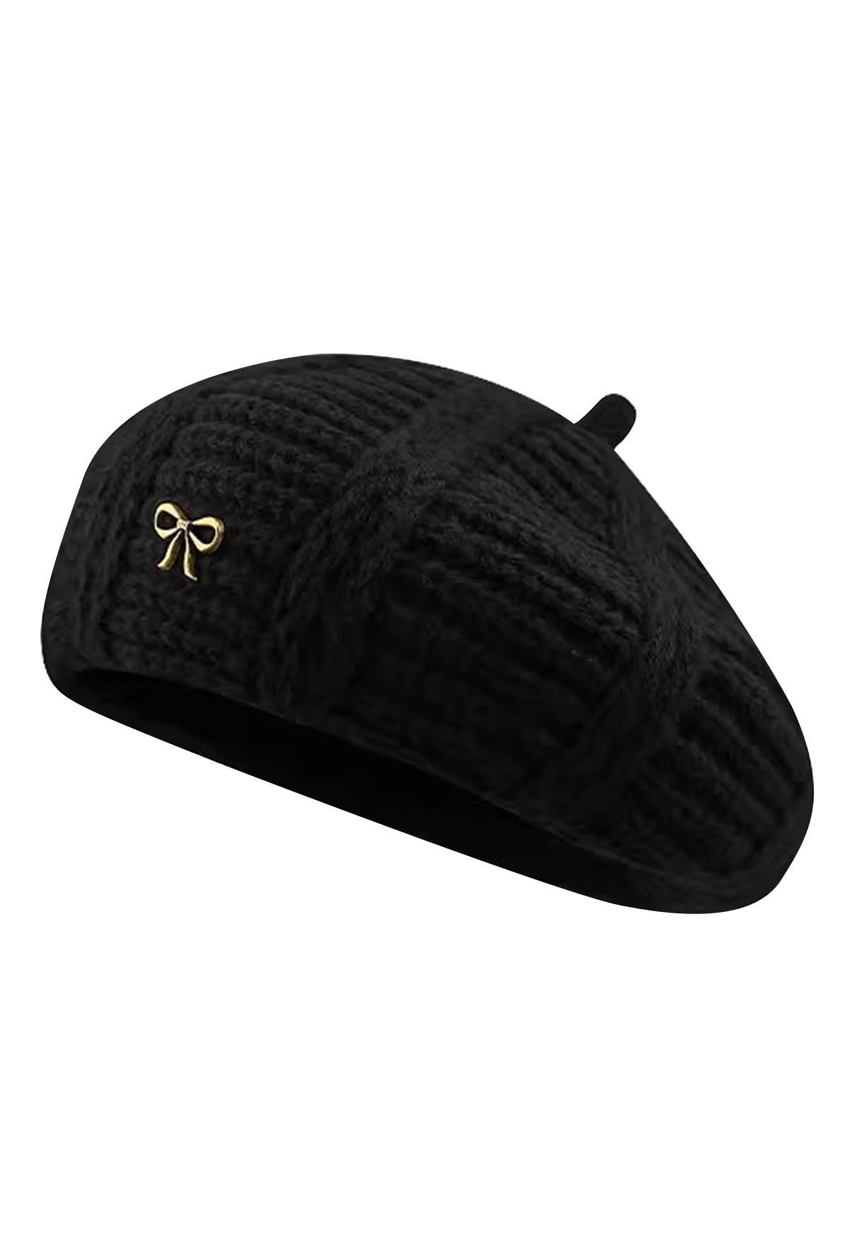 Gestrickte Baskenmütze mit Schleifendekor in Schwarz | Chicwish
