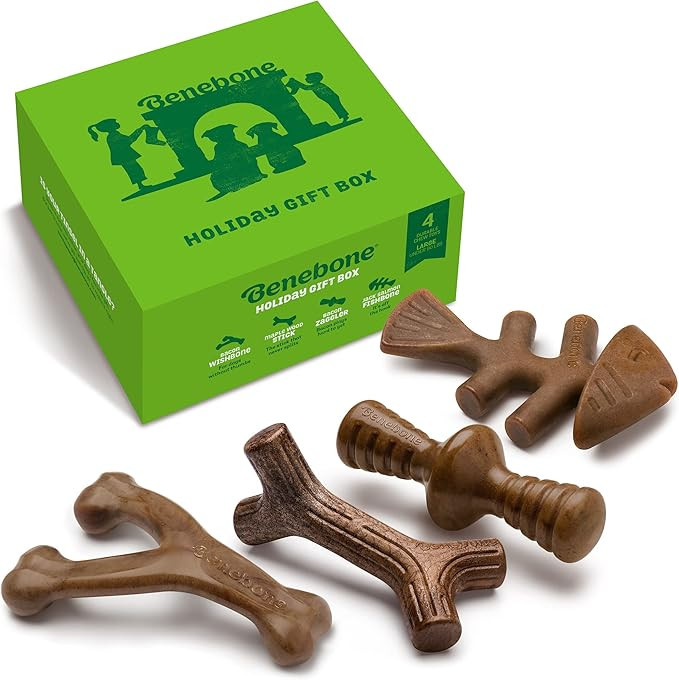 Benebone Large Holiday 4-Pack Dog Chew Toys for Aggressive Chewers, Made in USA, 60lbs and Under | Amazon (US)