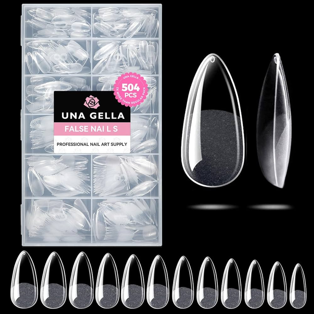 UNA GELLA Almond Gel Nail Tips, 504PCS Pre Etched Clear Fake Nails Tips Medium Almond Shape - 12 ... | Amazon (US)