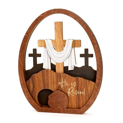 Easter Decoration Jesus Resurrected Tomb, He is Risen Easter Decors, Wood Christian Resurrection Scene Table Decor, Catholic Cross Jesus Religious Easter Gifts Decor, Gifts for Church, Shelf, Desk | Amazon (US)