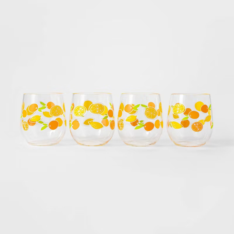 14oz 4pk Plastic Citrus Stemless Wine Glasses - Sun Squad™ | Target