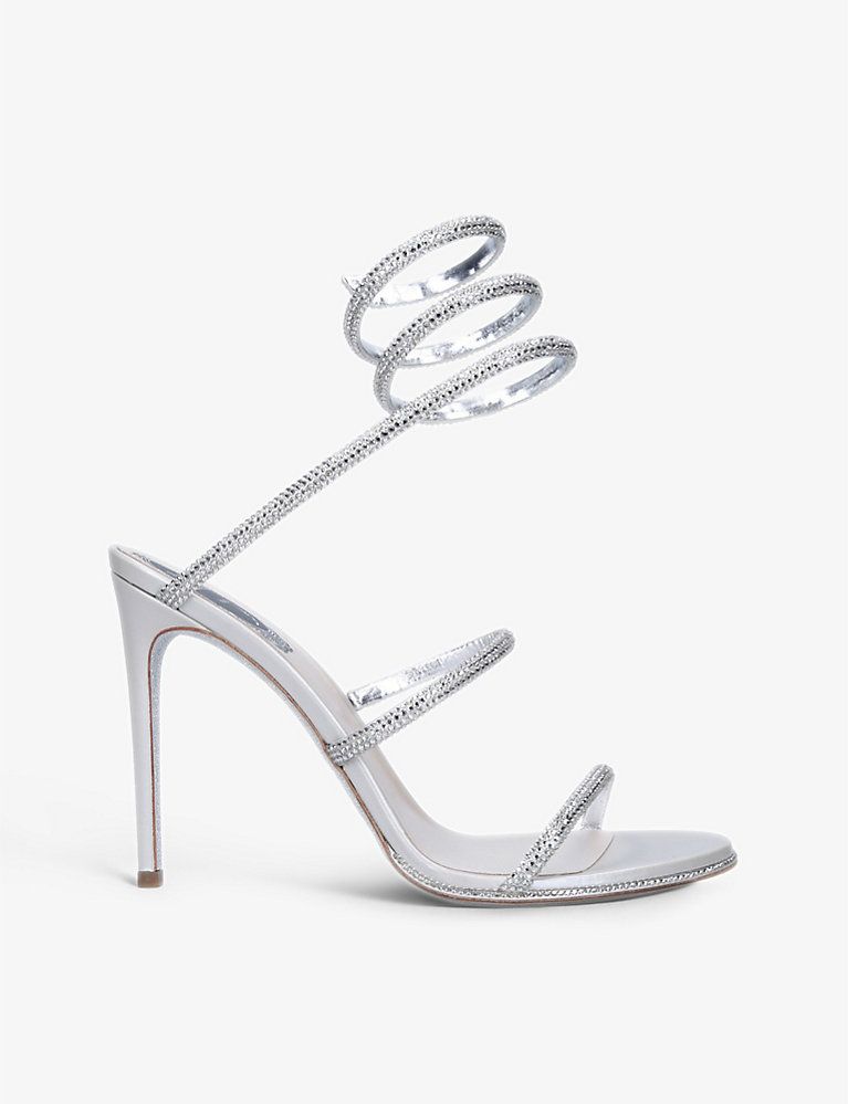 RENE CAOVILLA Cleo crystal-embellished leather heeled sandals | Selfridges