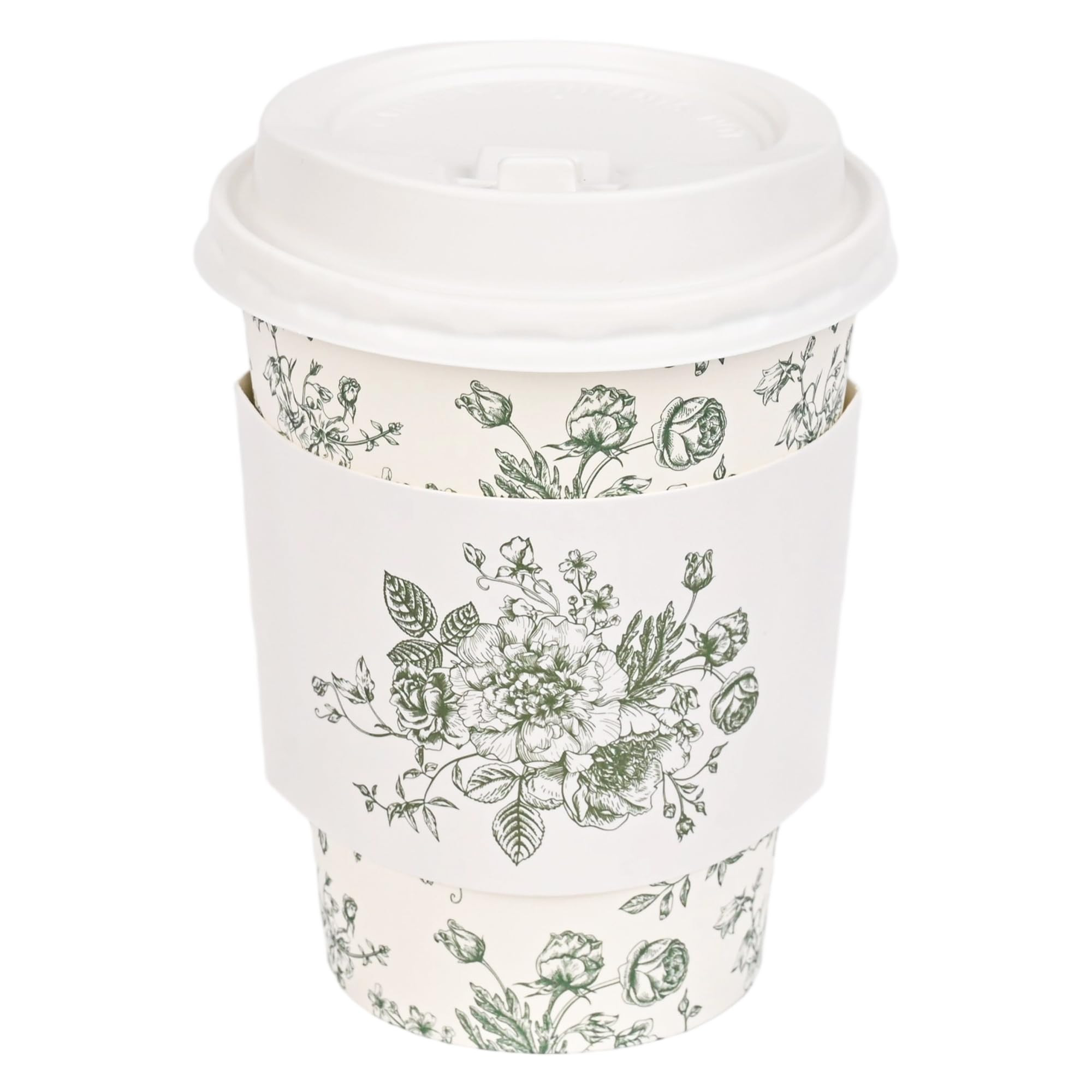 50Pcs Sage Green Floral Disposable Coffee Cups with Lids and Sleeves Green White Chinoiserie Flow... | Amazon (US)