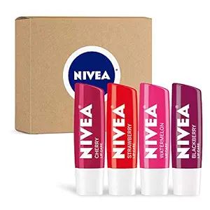 NIVEA Lip Care, Fruit Lip Balm Variety Pack, Tinted Lip Balm, 0.17 Oz, 4 count (Pack of 1) | Amazon (US)