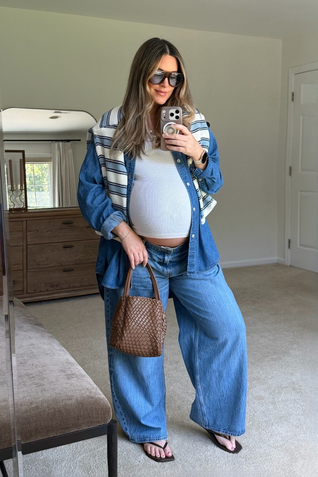 Aritzia fall outfit idea / size L in tank (size up 1 regardless), M in rollneck, M in denim shirt (oversized fit), sized up 3 sized in jeans for preg (32) 🍂 aritzia style, simple outfit idea, fall outfits, bump outfits, pregnancy style, fall transition outfit

#LTKootd #LTKSeasonal #LTKBump