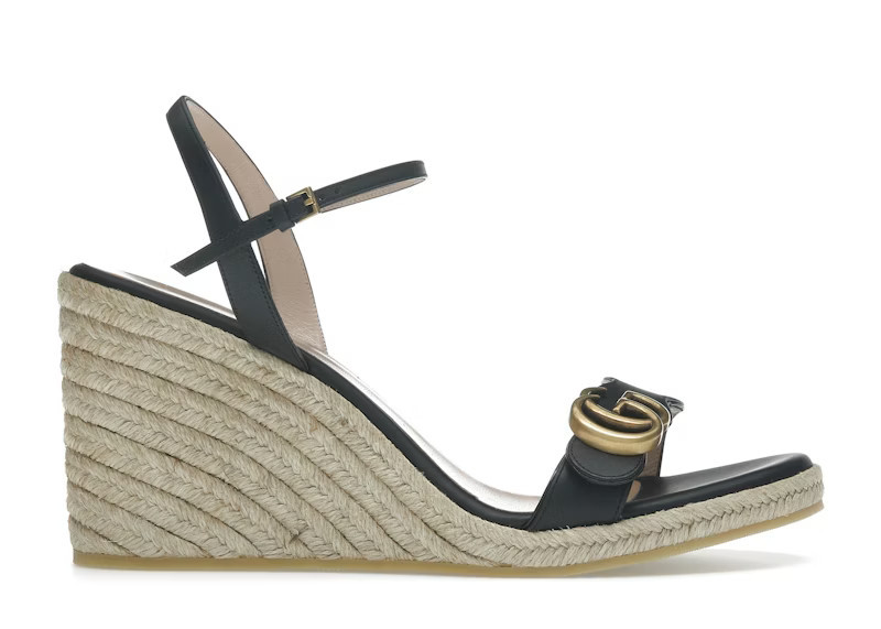 Women's Gucci Double G 95mm Platform Espadrille Leather Sneakers in Black/Gold | StockX