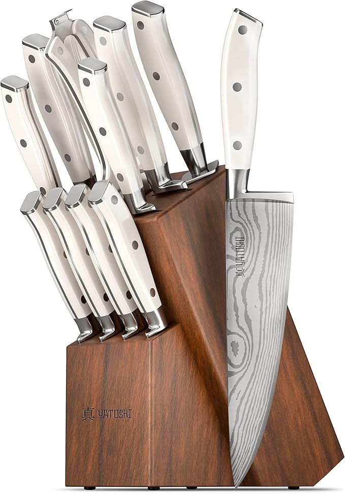 Yatoshi 12 Piece White Knife Block Set - Pro Kitchen Knife Set Ultra Sharp High Carbon Steel with... | Amazon (US)