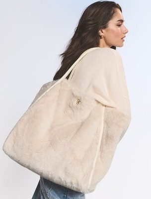 VICTORIA'S SECRET LUXE WHITE FAUX FUR TOTE TRAVEL GYM BAG SNAP CLOSE LOGO NWT | eBay US