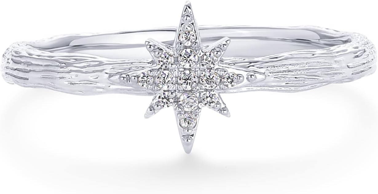 PAVOI 14K Gold Plated North Star Hammered Ring for Women | Dainty Celestial Stackable Cubic Zirco... | Amazon (US)