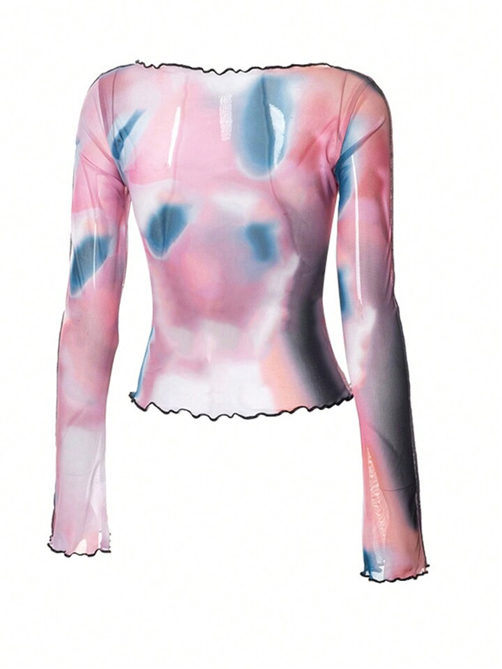 Tie Dye T-shirt With Frill Edges | SHEIN
