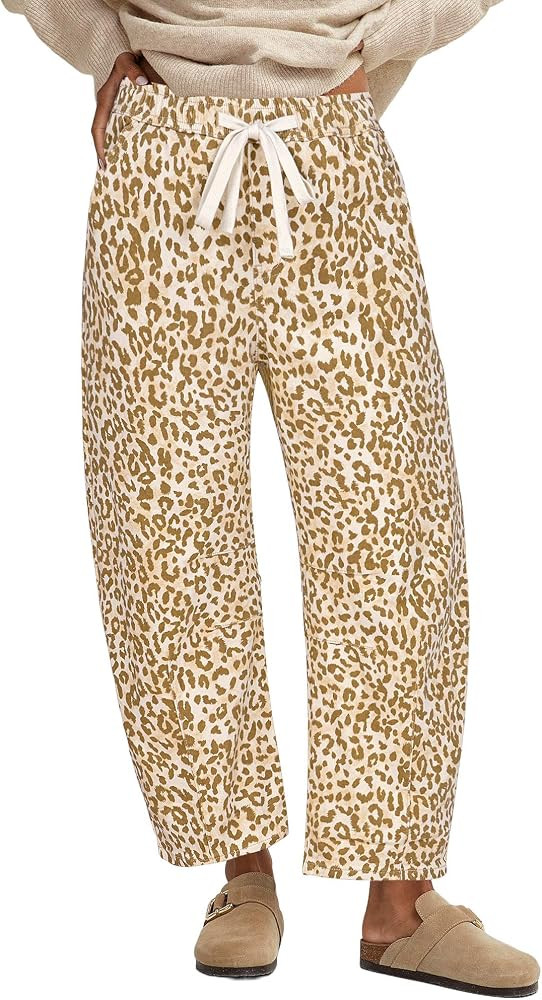 GRAPENT Barrel Jeans for Women Trendy High Waisted Pull On Wide Leg Cropped Leopard Cheetah Print... | Amazon (US)