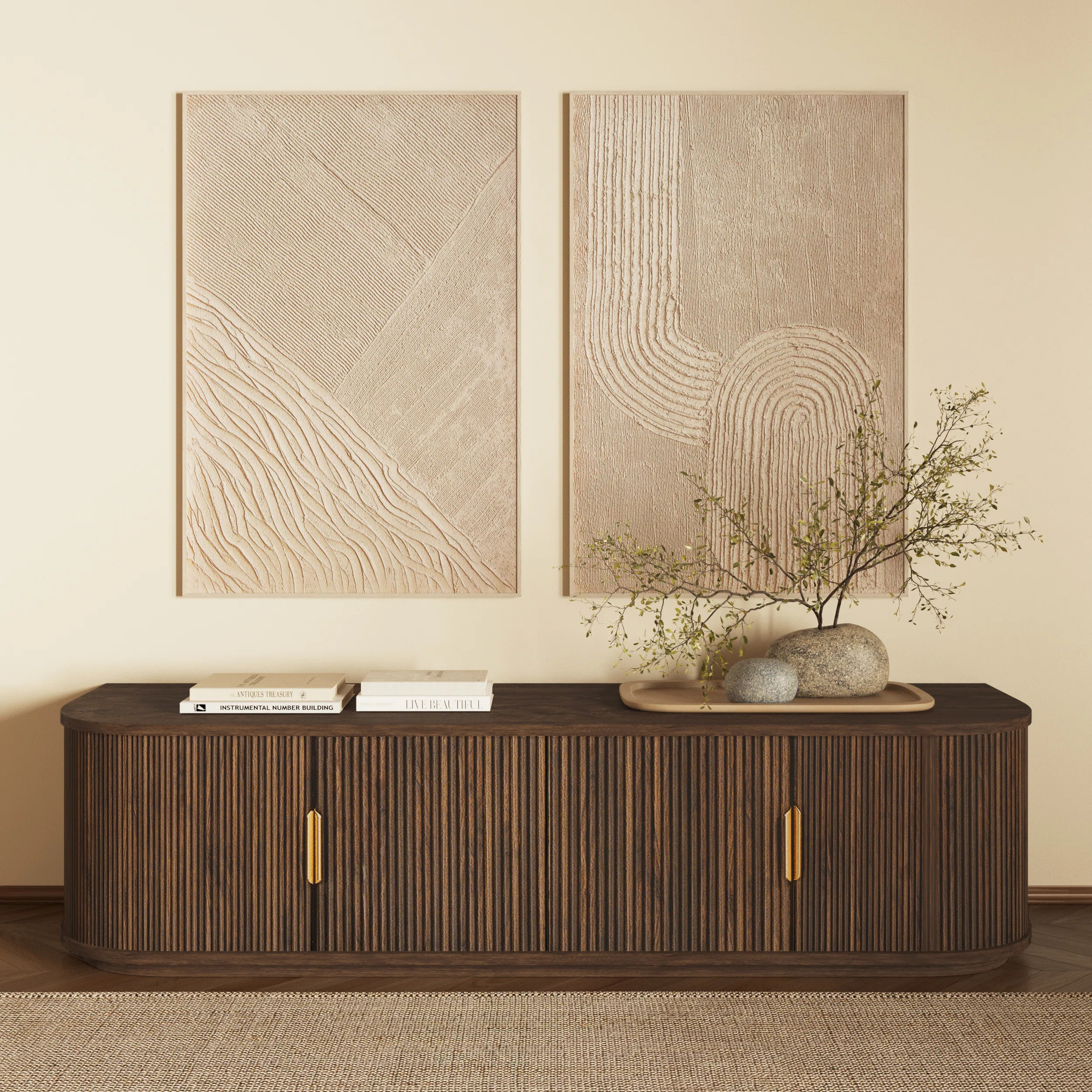 Millwood Pines Clora 70" Ribbed Walnut Media Console With Brass Handles | Wayfair | Wayfair North America