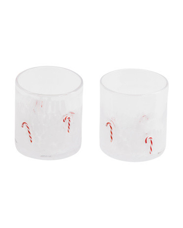 Set Of 2 Candy Cane Confetti Double Old Fashioned Glasses | TJ Maxx
