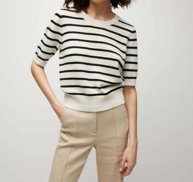 Shana Cashmere Sweater In Off White/black Stripe | Shop Simon
