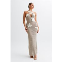 Kyla Floral Crochet Maxi Dress - Taupe/White | MESHKI US