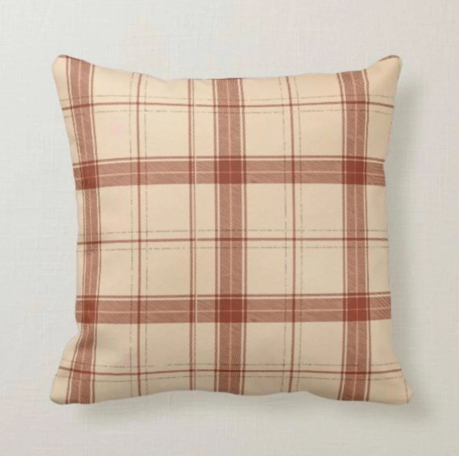 Fall Plaid Pillow Rust and Beige Autumn Decor Fall Home - Etsy | Etsy (US)
