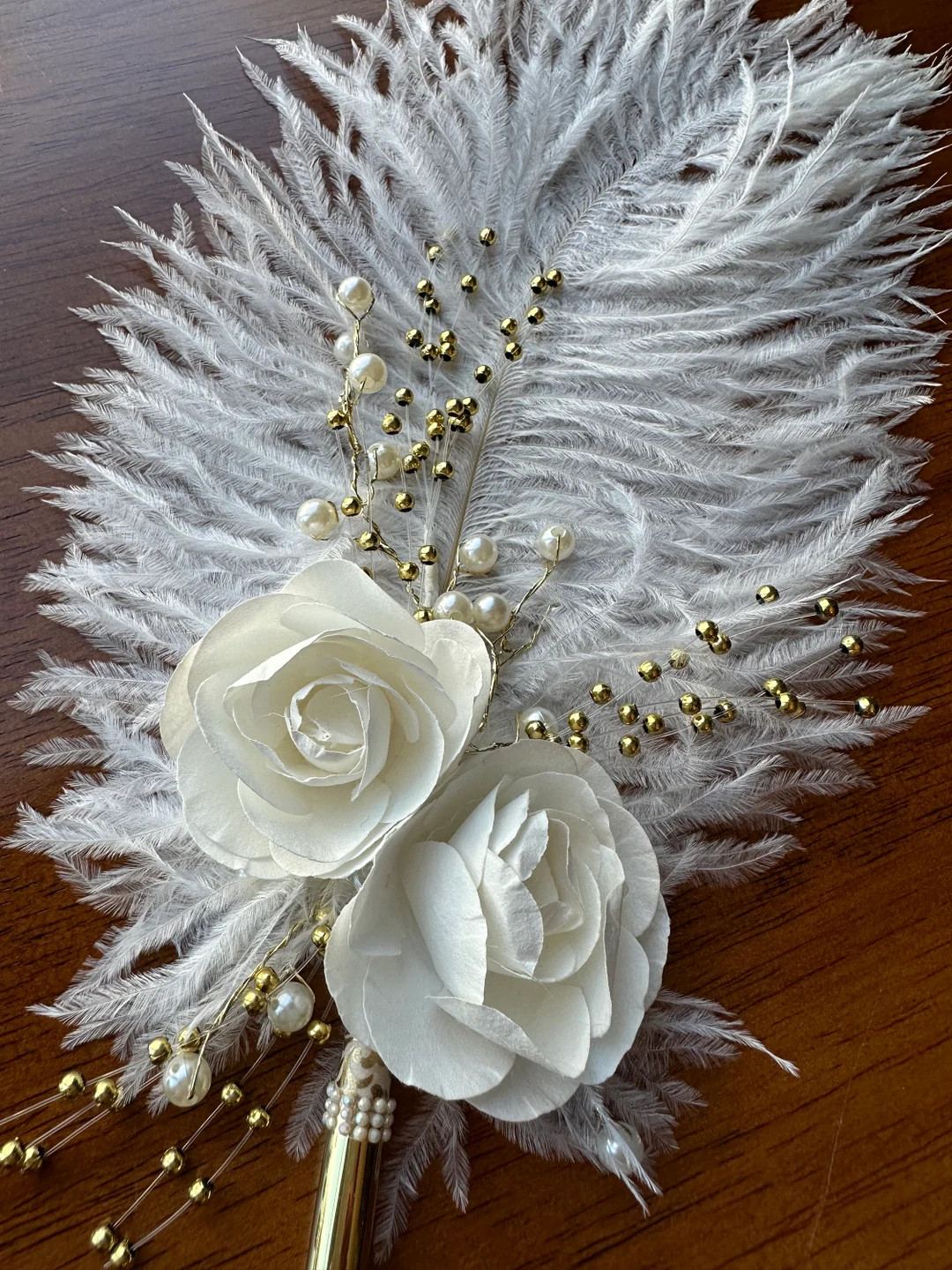 Double White Flower Slim Gold Feather Pen - Etsy | Etsy (US)