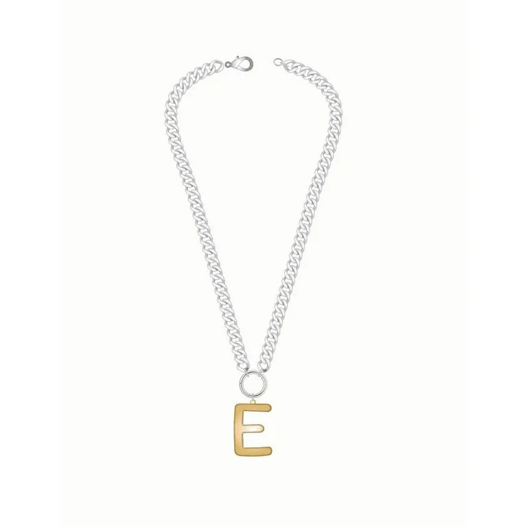 No Boundaries Mixed Metal Initial Bubble Letter Necklace, 1 Piece, Letter E | Walmart (US)