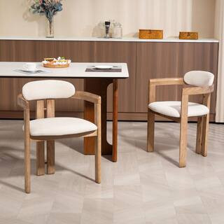 Glamour Home Berne Beige Washed Fabric Dining Chair with Natural Wood Arms and Legs Set of 2 GHDC... | The Home Depot