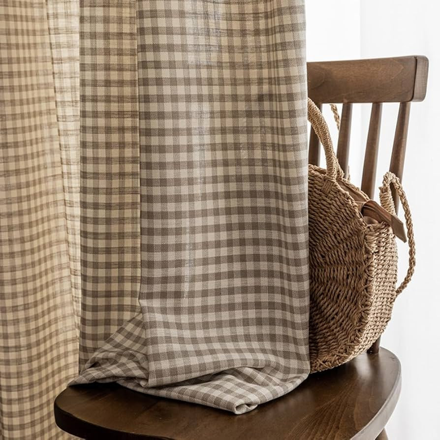 Retro Rustic Cotton and Linen Light Filtering Plaid Curtains for Living Room Dining Room,Rop Pock... | Amazon (US)