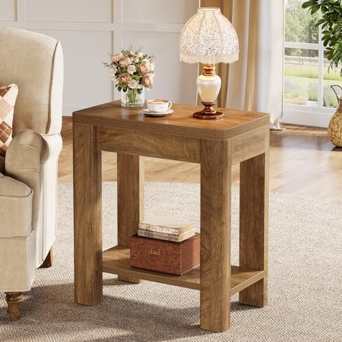 Tribesigns End Table for Living Room, Farmhouse Wooden Side Table with Storage Shelf, Small Narro... | Amazon (US)